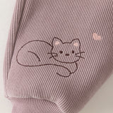 Dave&Bella Toddler Girls/Boys Purple/Drak Grey Cat Print Fleece Thickened Jogger Pants