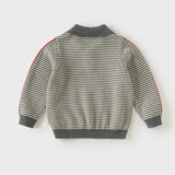 Dave&Bella Toddler Boys Grey Striped Cozy Cotton Preppy Style Polo Collar Sweaters