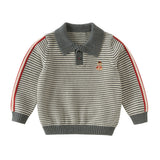 Dave&Bella Toddler Boys Grey Striped Cozy Cotton Preppy Style Polo Collar Sweaters