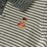 Dave&Bella Toddler Boys Grey Striped Cozy Cotton Preppy Style Polo Collar Sweaters