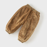 Dave&Bella Toddler Boys Khaki Simple Versatile Fleece-Line Jogger Pants