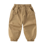 Dave&Bella Toddler Boys Khaki Simple Versatile Fleece-Line Jogger Pants