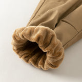 Dave&Bella Toddler Boys Khaki Simple Versatile Fleece-Line Jogger Pants