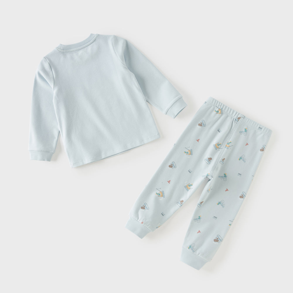 Dave&Bella Toddler Boys  Blue/Yellow Dinosaur Print Comfortable Pajamas