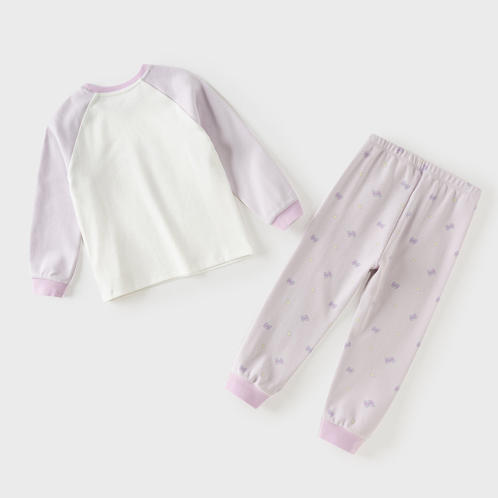 Dave&Bella Toddler Girls Purple/Yellow Cute Print Soft Breathable Sleepwear Pajamas