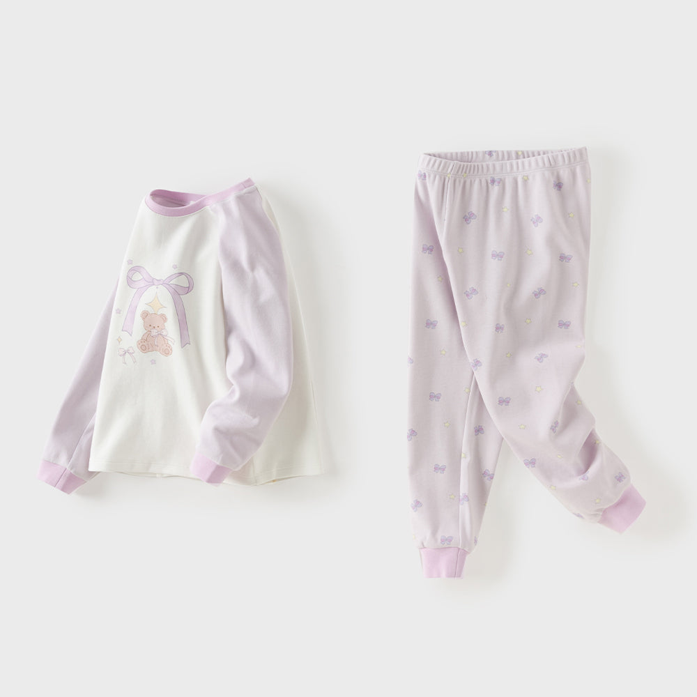 Dave&Bella Toddler Girls Purple/Yellow Cute Print Soft Breathable Sleepwear Pajamas