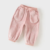 Dave&Bella Toddler Girls Pink/Grey/Khaki Fleece Thickened Soft Warm Jogger Pants