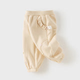 Dave&Bella Toddler Girls Pink/Grey/Khaki Fleece Thickened Soft Warm Jogger Pants