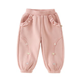 Dave&Bella Toddler Girls Pink/Grey/Khaki Fleece Thickened Soft Warm Jogger Pants