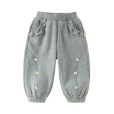 Dave&Bella Toddler Girls Pink/Grey/Khaki Fleece Thickened Soft Warm Jogger Pants