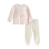 Dave&Bella Toddler Girls Pink/Apricot Striped Cute Print Cozy Comfortable Pajamas