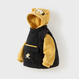 Dave&Bella Toddler Boys Black Cute Cat Print Cotton 2-in-1 Vest & Down Jacket Sets