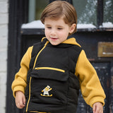 Dave&Bella Toddler Boys Black Cute Cat Print Cotton 2-in-1 Vest & Down Jacket Sets