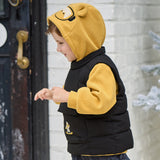 Dave&Bella Toddler Boys Black Cute Cat Print Cotton 2-in-1 Vest & Down Jacket Sets
