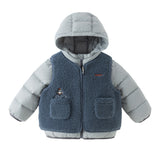 Dave&Bella Toddler Boys Dark Blue Hooded 2-in-1 Vest & Puffer Down Jacket Sets