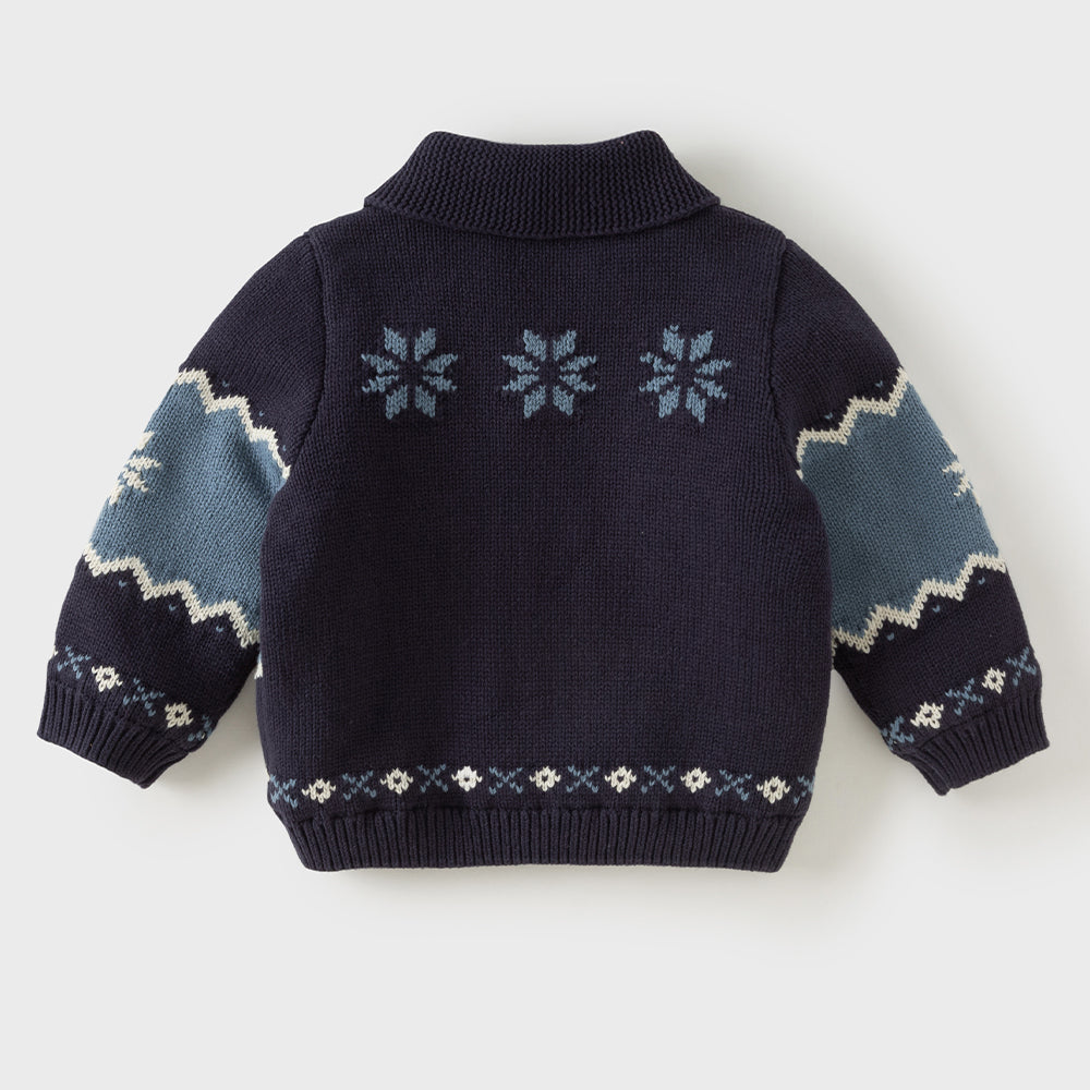 Dave&Bella Toddler Boys Navy Cute Dog Jacquard Thickened Warm Cozy Cardigans
