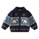 Dave&Bella Toddler Boys Navy Cute Dog Jacquard Thickened Warm Cozy Cardigans
