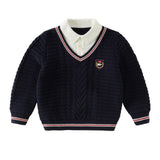 Dave&Bella Toddler Boys Navy Polo Collar Mock Two-Piece Cozy Cotton Sweaters