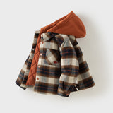 Dave&Bella Toddler Boys Brown Classic Striped Hooded Warm Cozy Puffer Jackets
