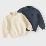 Dave&Bella Toddler Boys Blue/Beige Turtle Soft Cozy Cotton Simple Versatile Sweaters