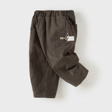 Dave&Bella Toddler Boys Beige/Drak Khaki Fleece-Line Simple Versatile Warm Pants
