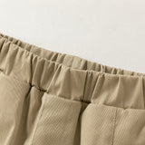 Dave&Bella Toddler Boys Beige/Drak Khaki Fleece-Line Simple Versatile Warm Pants