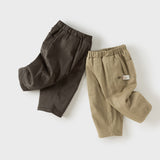 Dave&Bella Toddler Boys Beige/Drak Khaki Fleece-Line Simple Versatile Warm Pants