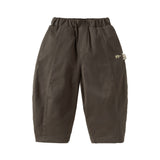 Dave&Bella Toddler Boys Beige/Drak Khaki Fleece-Line Simple Versatile Warm Pants