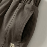 Dave&Bella Toddler Boys Beige/Drak Khaki Fleece-Line Simple Versatile Warm Pants