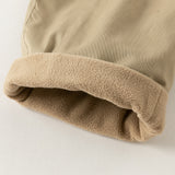 Dave&Bella Toddler Boys Beige/Drak Khaki Fleece-Line Simple Versatile Warm Pants