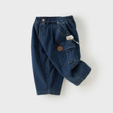 Dave&Bella Toddler Boys Denim Blue Classic Simple Versatile Fleece-Line Soft Jeans