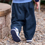 Dave&Bella Toddler Boys Denim Blue Classic Simple Versatile Fleece-Line Soft Jeans