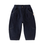 Dave&Bella Toddler Boys Denim Blue Classic Versatile Fleece Thickened Jeans