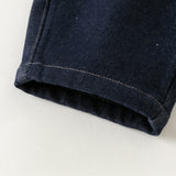 Dave&Bella Toddler Boys Denim Blue Classic Versatile Fleece Thickened Jeans