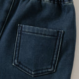 Dave&Bella Toddler Girls Denim Blue Charming Embroidery Fleece Straight Leg Jeans