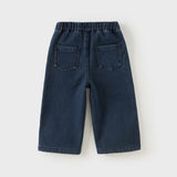Dave&Bella Toddler Girls Denim Blue Charming Embroidery Fleece Straight Leg Jeans