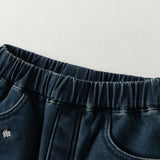 Dave&Bella Toddler Girls Denim Blue Charming Embroidery Fleece Straight Leg Jeans