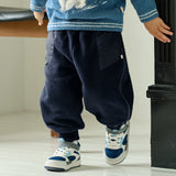 Dave&Bella Toddler Girls/Boys Navy/Carbon Black Cat Print Fleece Soft Cozy Jogger Pants