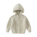 Dave&Bella Toddler Girls/Boys Beige Hooded Classic Versatile Cozy Soft Sweaters