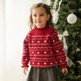 Dave&Bella Toddler Girls Red/White Turtle Sweet Jacquard Christmas Soft Cozy Sweaters