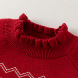 Dave&Bella Toddler Girls Red/White Turtle Sweet Jacquard Christmas Soft Cozy Sweaters