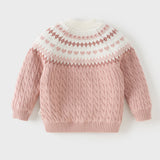 Dave&Bella Toddler Girls/Boys Pink/Blue Jacquard Fleece-Line Soft Cotton Cozy Sweaters