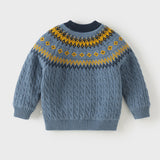Dave&Bella Toddler Girls/Boys Pink/Blue Jacquard Fleece-Line Soft Cotton Cozy Sweaters
