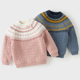 Dave&Bella Toddler Girls/Boys Pink/Blue Jacquard Fleece-Line Soft Cotton Cozy Sweaters