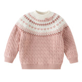 Dave&Bella Toddler Girls/Boys Pink/Blue Jacquard Fleece-Line Soft Cotton Cozy Sweaters
