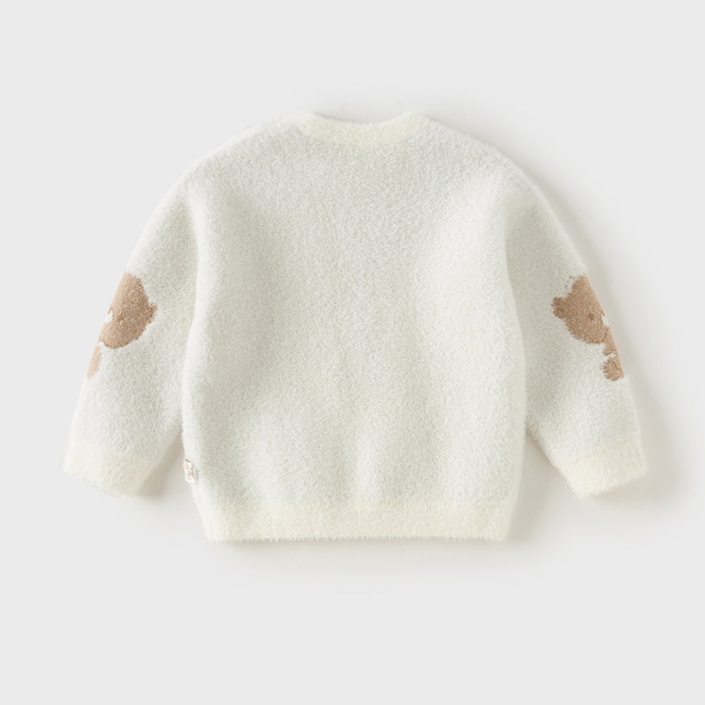 Dave&Bella Toddler Boys Beige Cute Bear Print Soft Cozy Comfortable Sweaters