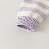 Dave&Bella Toddler Girls Purple Striped Cute Dog Print Cotton Cozy Soft Sweaters