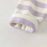 Dave&Bella Toddler Girls Purple Striped Cute Dog Print Cotton Cozy Soft Sweaters