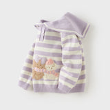 Dave&Bella Toddler Girls Purple Striped Cute Dog Print Cotton Cozy Soft Sweaters