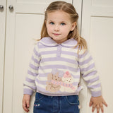 Dave&Bella Toddler Girls Purple Striped Cute Dog Print Cotton Cozy Soft Sweaters